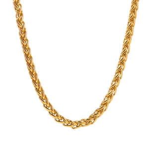 18K gold plated stainless steel wheat chain necklace with polished woven texture