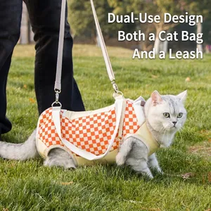 Portable Pet Carrier Bag Canvas Checkerboard Pattern Breathable Shoulder Crossbody For Cats Small Dogs Outdoor Travel