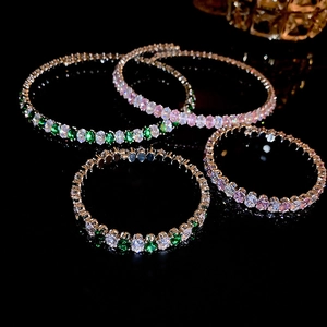 Luxury Alloy Pink White Rhinestone Choker Necklace For Women Oval Inlaid Tennis Necklace Party Jewelry Gift