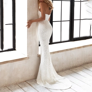 Sequin White Maxi Dress Off Shoulder Fishtail Evening Gown Slim Fit Elegant For Women Formal Party Wedding Guest