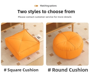 Matching round and square orange faux leather floor cushions for home or office seating