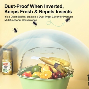 8-piece double-layer draining basket with transparent lid for kitchen fruit washing