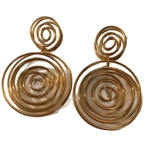 Minimalist gold spiral hoop earrings with interlocking double concentric circle design