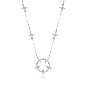 Macro detail of S925 sterling silver necklace with marquise moissanite star pendant