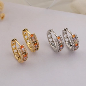 Hoop Earrings Geometric Copper Gold Plated Multicolored Zircon Rhinestones Fashion Light Luxury Jewelry For Women