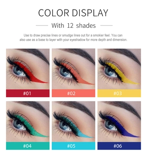 Color display of 6 vibrant eyeliner shades from #01 to #06 with professional eye makeup swatches