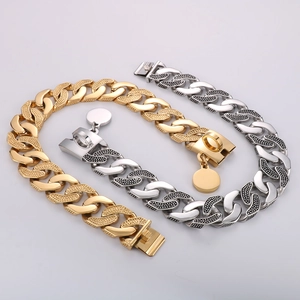 30mm heavy duty stainless steel Cuban link dog collars with engravable tags for large breeds