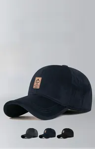 Detail of warm winter baseball cap with hidden ear flaps and fleece lining for men