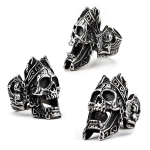 Vintage Gothic Skull Crown Ring For Men Stainless Steel Punk Rock Biker Jewelry Carved Warrior Design