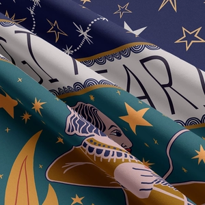 Detailed close-up of Zodiac tapestry showing fine twill fabric and Aries moon pattern