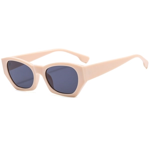 Retro cream square sunglasses with thick resin frames and dark UV protection lenses