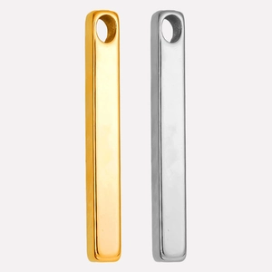 Detailed view of 304 stainless steel minimalist bar pendants in gold and silver finishes