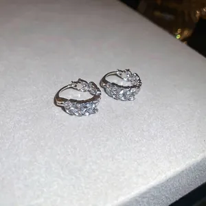 Elegant silver U-shaped wheat ear hoop earrings with sparkling marquise cut cubic zirconia