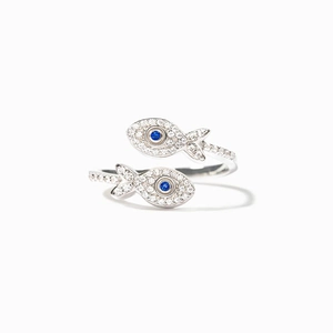 Minimalist 925 Sterling Silver Double Fish Open Ring For Women Fashion Zirconia Pisces Adjustable Finger Ring Jewelry Gift