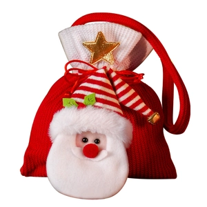 Knitted Christmas gift bag featuring 3D Santa Claus plush design and gold sequin star