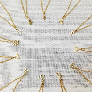 Gold stainless steel 12 zodiac constellation necklaces with satellite chains in a circular layout