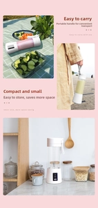 Portable USB rechargeable white juicer blender with silicone strap and sharp blades