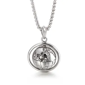 Rotating Globe Pendant Stainless Steel Earth Design Stress Relief Unique Simple Jewelry For Men Rotating Function