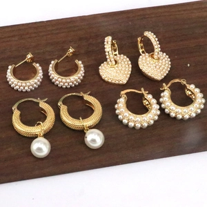 French Retro Geometric Heart Round Artificial Pearl Hoop Earrings Luxury Elegant Copper Jewelry Accessories For Women