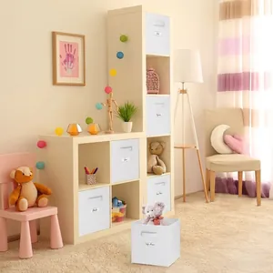 Foldable Fabric Storage Bins Nonwoven Cube Organizer Box With Handle And Label Window For Closet Clothes Toys Storage