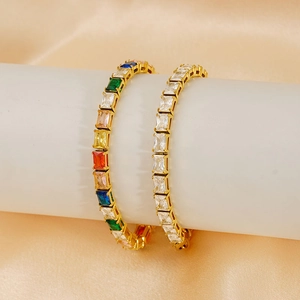 Tennis Bracelet Stainless Steel 18K Gold Plated Rectangle Zircon Geometric Elegant Wrist Accessory For Women