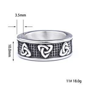 Detailed view of Celtic knot ring with 10mm width and vintage oxidized silver finish