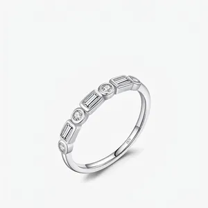 Geometric 925 Sterling Silver Ring For Women Simple Round Square Cubic Zirconia Stackable Ring Band Commute Jewelry Gift