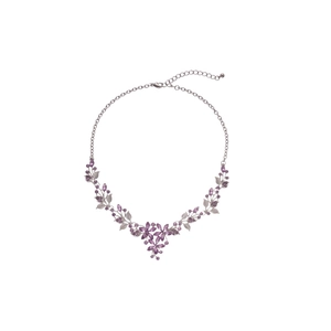 Elegant silver leaf and purple flower pendant necklace set with adjustable chain