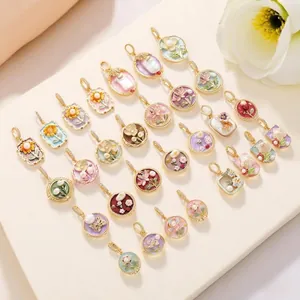 Enamel floral pendants with natural pearls in Monet oil painting style for necklaces