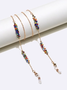 Handmade gold chain glasses strap with colorful beads and silicone anti-slip loops