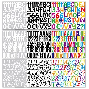 Detail view of waterproof vinyl alphabet and number stickers in nine-grid comparison