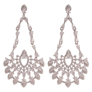 Elegant silver drop earrings with hollow flower design and sparkling zircon crystals