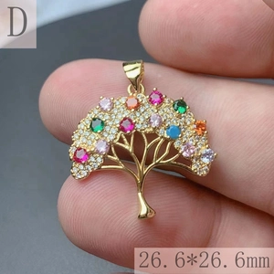 Detailed view of gold tree of life pendant with colorful zircons measuring 26.6mm