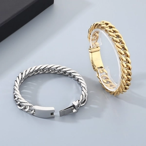 Classic 12mm 316L stainless steel Cuban link bracelets in gold and silver finish