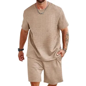 Ανδρικό Casual T-Shirt Και Σορτς Με Πλέξη Waffle Καλοκαιρινό Χαλαρή Εφαρμογή Αναπνεύσιμο Γρήγορο Στέγνωμα Άνετο Ρούχο