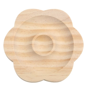 Detailed top view of a flower-shaped pine wood display tray for jewelry and bracelets