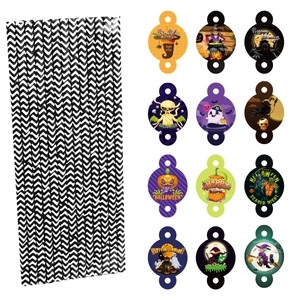 Biologisch abbaubare Halloween Papierstrohhalme Set mit Kürbis Fledermaus Karten Einlagen