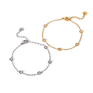 French style stainless steel bracelets with zirconia in gold and silver finishes