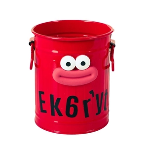 Minimalist red iron pen holder with cartoon face design and high-capacity storage bin