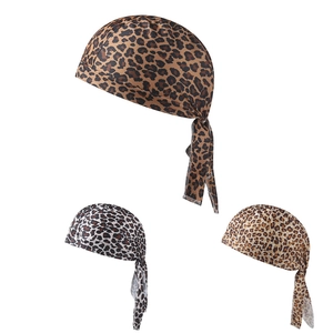 Leopard Print Durag Pirate Hat Breathable Polyester Long Tail Head Wrap For Sports Outdoor Men Women