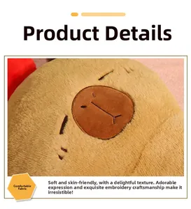 Detailed macro view of capybara plush toy with fine embroidery and soft brown fabric