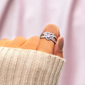Anello cuore infinito in argento s925 con zirconi rosa e bianchi per donne eleganti
