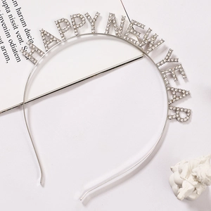 Silver HAPPY NEW YEAR headband with rhinestones for festive New Year party celebration
