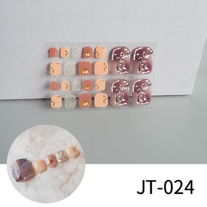 Detail of pink marble nail stickers JT-024 with gold glitter and 3D pearl patterns