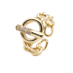 Hollow Chain Ring Copper Micro Pave Zircon OT Buckle Adjustable Hip Hop Style For Women