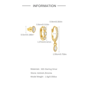Detailed size specifications of S925 sterling silver geometric zircon earring set
