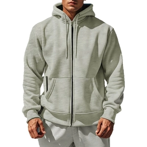 Sweat à capuche zippé gris clair pour homme en polaire avec poignets côtelés