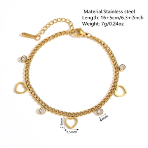 Bracelet en acier inoxydable plaqué or 18 carats avec pendentif cœur creux et cristal