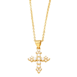 Goldene Halskette mit funkelndem Kreuzanhänger und weißen Zirkonia für Damen