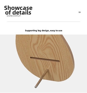 Detail showing the wooden cartoon bear mirror support leg design and natural wood grain